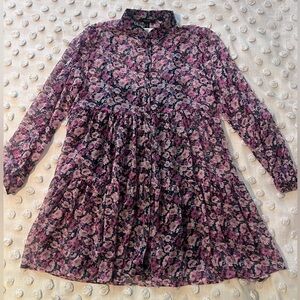 Forever 21 NWT Floral Tiered Sheer Collared Babydoll Mini Dress